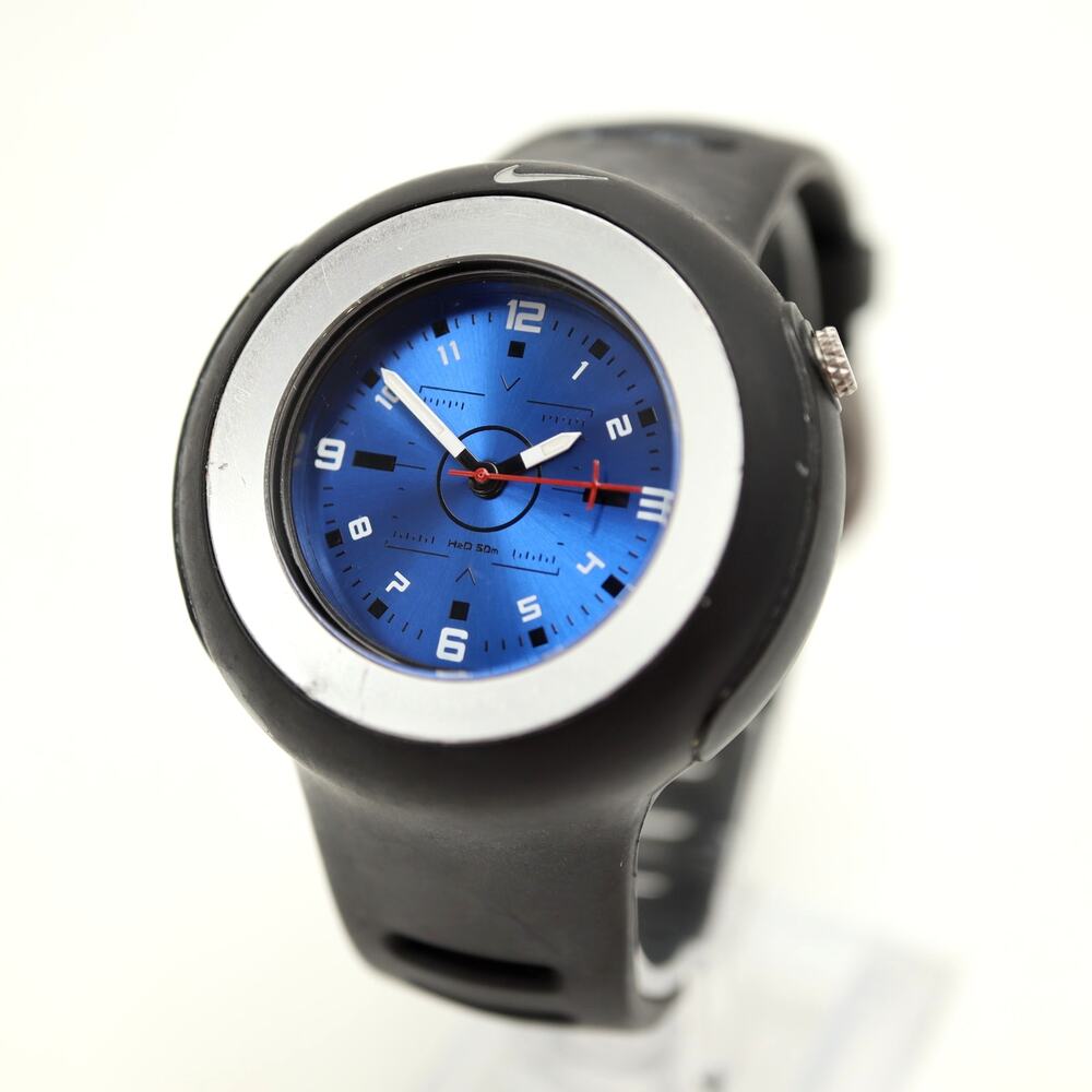Vintage Y2K Nike Analog Round 40mm Watch Blue Dial Black Resin w New Battery